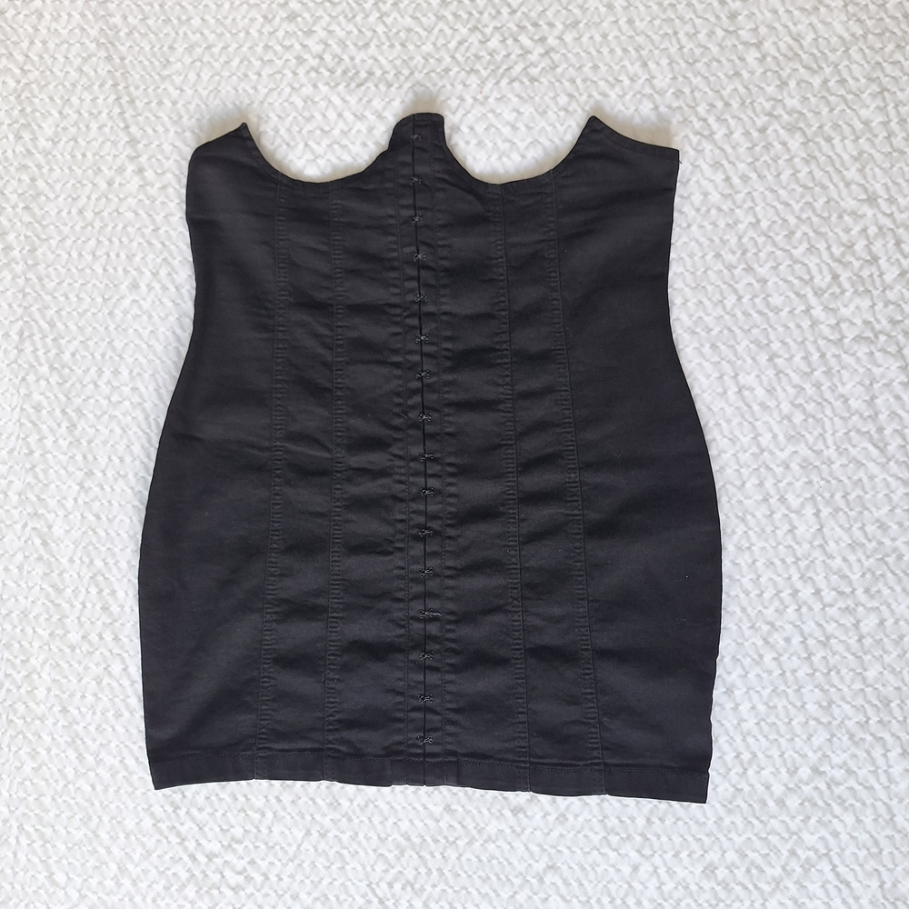 NWT PrettyLittleThing Black Denim Strapless Corset Dress Size 18 UK ~14 US